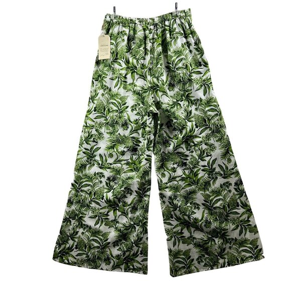 Midnight Sky NWT Linen Blend Women M Green Tropical Wide Leg Pants Boho Vacation - Picture 2 of 12